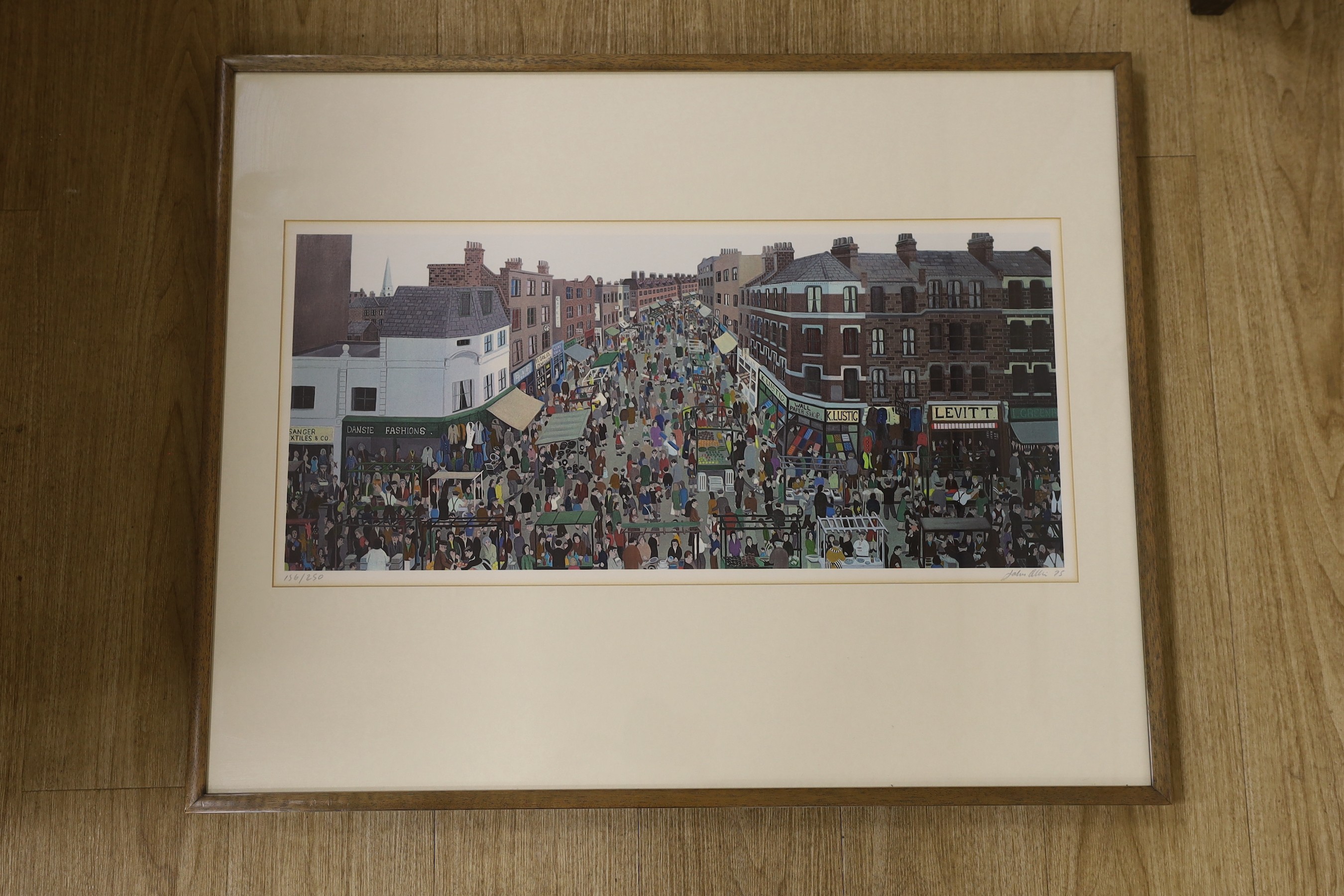 John Allin (1934-1991), limited edition print, 'Petticoat Lane', signed in pencil, 156/250, 34 x 72cm